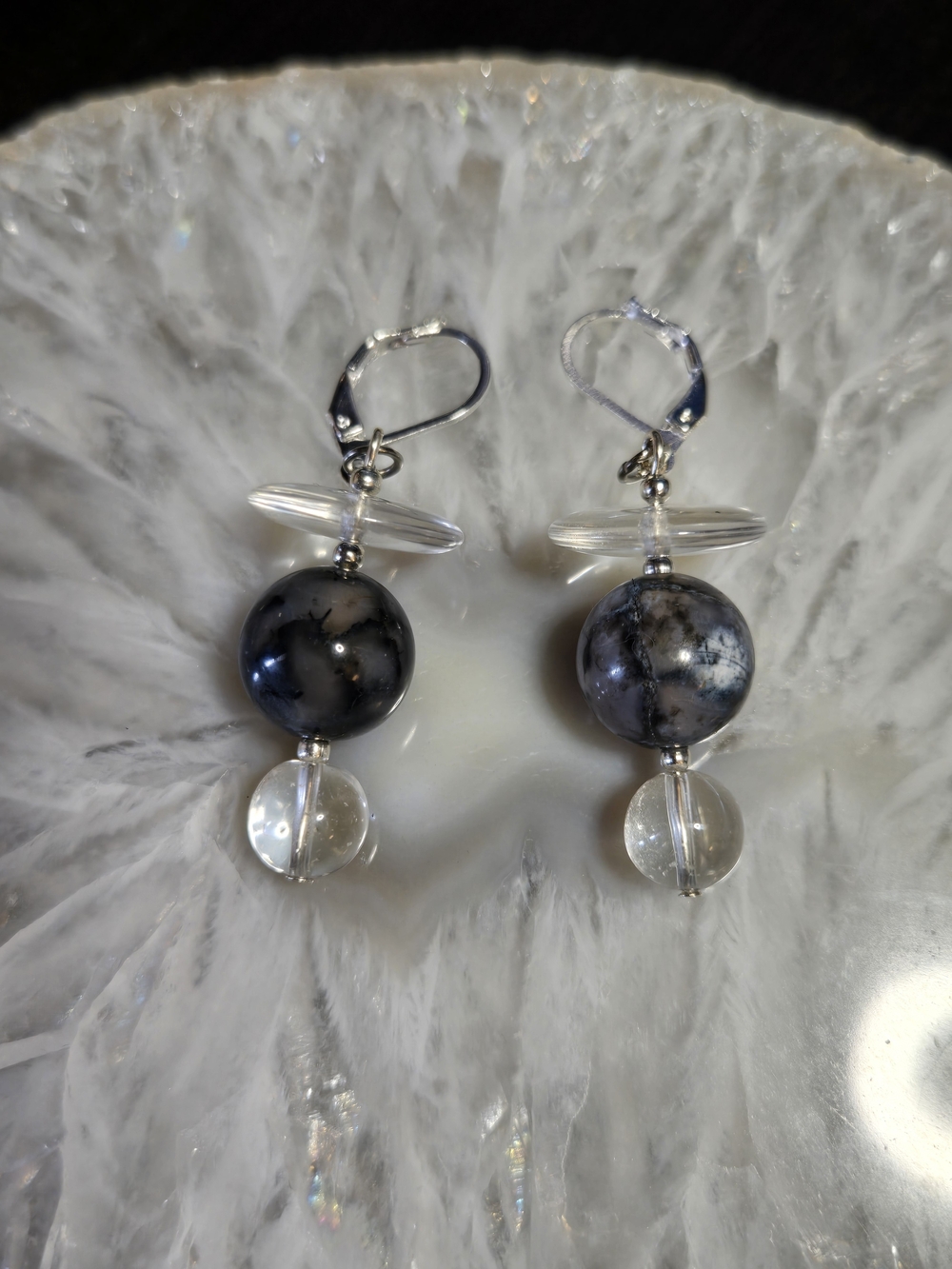 Purple Dragon Vein Agate And Clear Crystal Earrings